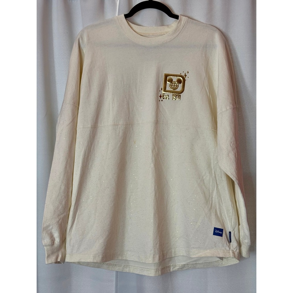 Walt Disney World Spirit Jersey Glitter Pixie Dust Metallic Puff Print Cream M